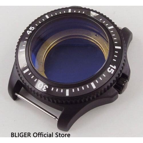 2018 New Arrival BLIGER 44MM Black Ceramic Rotating Bezel PVD Coated Watch Case Fit for ETA 2836 MIYOTA 8215 821A Movement