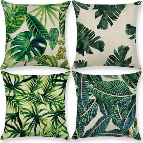2021 popular home spring green plant linen pillow case office bedside cushion waist pillow case 45 * 45cm
