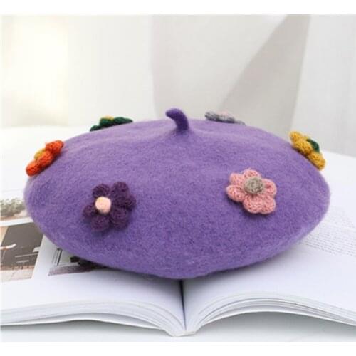 Childrens beret hats girls baby hat autumn and winter warm woolen pumpkin hat painter cap thick cold hat