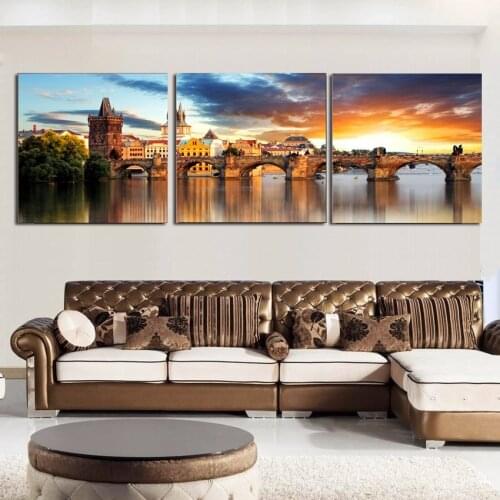 Home Decor Wall Art Modern Paintings The Vltava River Landscape Canvas Painting European Traditional Building Pictures No Frame
