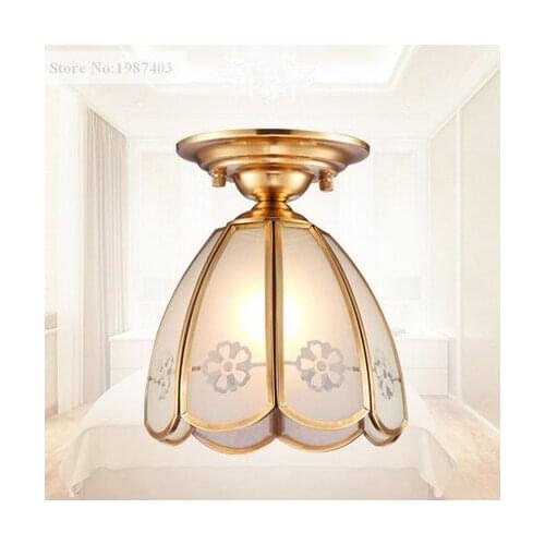 European copper&frosted glass printing Ceiling lights Handwork soldering E27 LED lamp for porch&pavilion&stairs&bar BRSXDD006