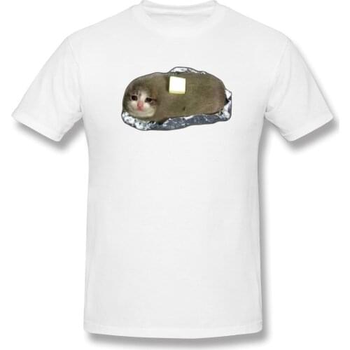 High Quality O-Neck 100 Cotton Tops & Tees band Sad Potato Cat With Butter T-shirt summer / autumn sleeve short