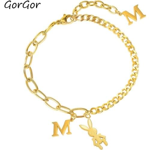 GorGor New Arrivals Temperament Light Luxury Ins Design Stitching Letter M Rabbit Titanium Steel Bracelet Female Jewelry 1101
