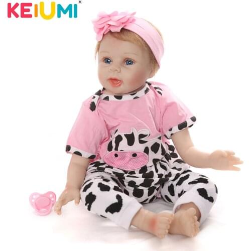 KEIUMI Baby Reborn Corpo De Silicone Inteiro Realista For Girl 22 Inch Lifelike Reborn Baby Doll Cloth Body Kids Christmas Gifts