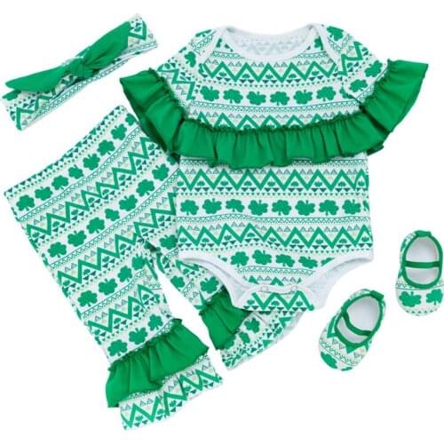 4pcs Newborn Baby Girl Clothes Sets St. Patricks Infantil Baby Clothes Romper+Pants With Shoes Headband