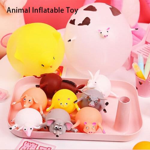 Creative Soft Rubber Inflatable Chicken Hippo Pop Up Animal Blow Balloon Animal Stress Relief Squeeze Toy Prank Gift
