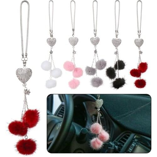 Fashion Diamond Car Accessorie Bling Hairball Pendant Auto Rearview Mirror Pendant Birthday Gift Auto Decoraction Ornaments