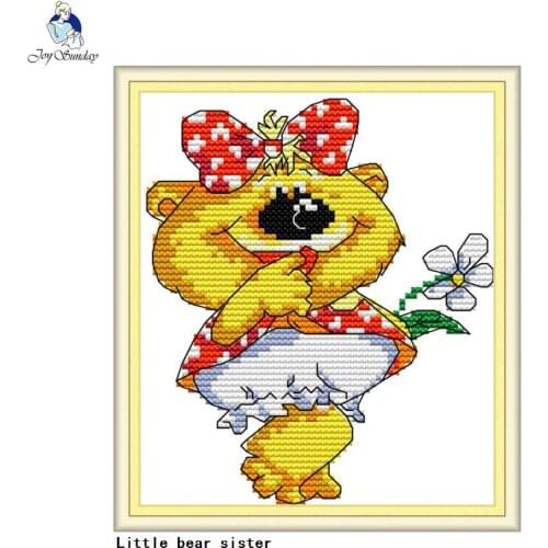 Little bear sister counted and stamping cross stitch kit 14ct 11ct canvas printing set DIY cartoon pattern embroidery needlework