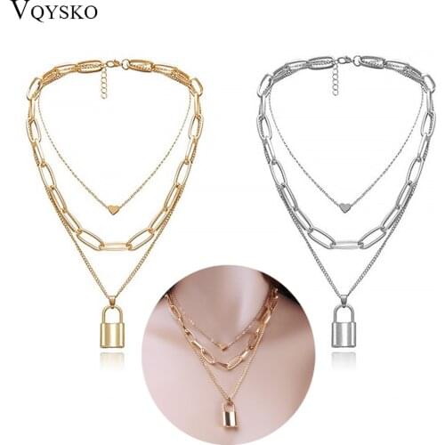 Ins Style Charm Multilayer Clavicle Chain Necklace for Women Trendy Gold Tone Heart Pendant Metal Alloy Sweater Chain Jewelry