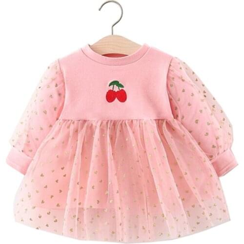 Infant Baby Girl Clothes 2021 Autumn New Cute Mesh Princess Dress for Newborns Long Sleeve Cotton Childrens Clothing
