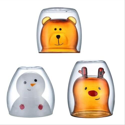 Factory wholesale high borosilicate double heat resistant glass bear cup snowman cup cartoon creative coffee cup juice milk cup