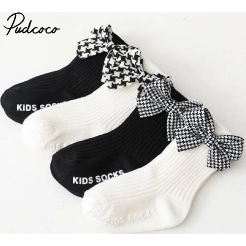 Infant Baby Girl’s Autumn and Winter Bowknot Socks Fresh Plaid Bow Calf Length Cotton Warm Stockings 0-3 Years