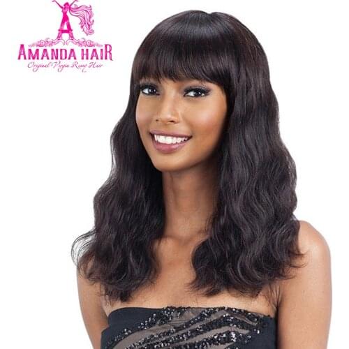 Human Hair Wigs Body Wave Bob Wig With Bangs For Women Brazilian Natural Weave Human Hair Bang Wig Amanda Short Bob Full Wig