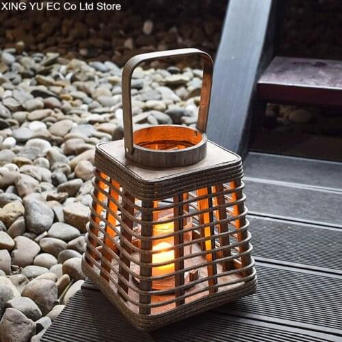 Chinese Retro Rattan Candle Holder Portable Bamboo Weaving Wind Lantern Lantern Household Candle Home Living Room Decoration