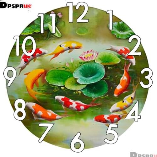 Full Square/Round 5D Drill Diamond Painting With clock Fish 3D Embroidery Mosaic Cross-stitch Kits Wall Home Decor
