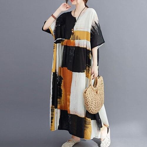 Plus Size Vintage Casual Summer Dresses Cotton Print Ladies Dresses Women Maxi Long Oversized Floral Kaftan Vestido De Festa