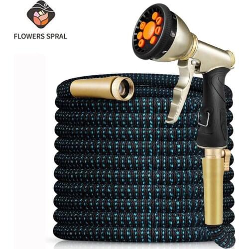 New 3/4 Garden Telescopic Hose Magic 3x Elastic Hose Rubber Garden Watering Hose High Pressure Car Wash Cleaning Nozzle Sprayer