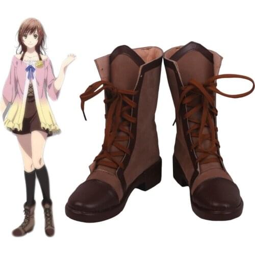 Sengoku Night Blood Yuziki Cosplay Boots Brown Shoes Custom Made Any Size for Unisex
