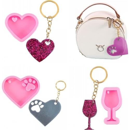 Heart Shape Keychain Casting Silicone Resin Mold Pendant Necklace Earring Jewelry Bear Paw Wine Glass DIY Crafts Making Tools