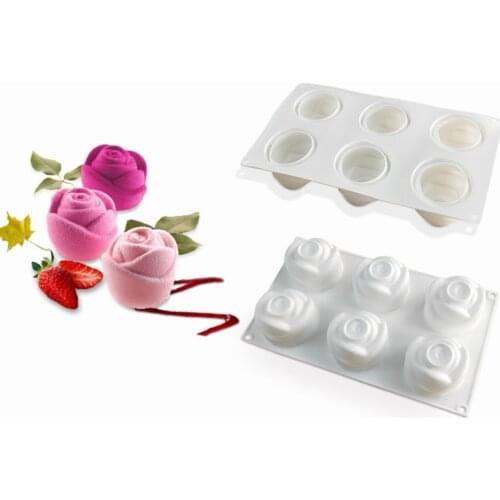 6 Cavity Rose Flower Shape Silicone Mold Dessert Cake Mousse Mold Cake Decorating Tools for Wholesale Drop Shipping