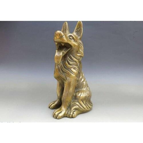 China Feng Shui Brass copper carved fine Guard Dog Sculpture Statue