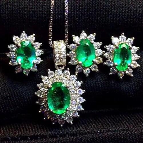 Natural and Real Emerald jewelry set Natural Real Emerald 925 sterling silver 1pc pendant,1pc ring ,2pcs Earring