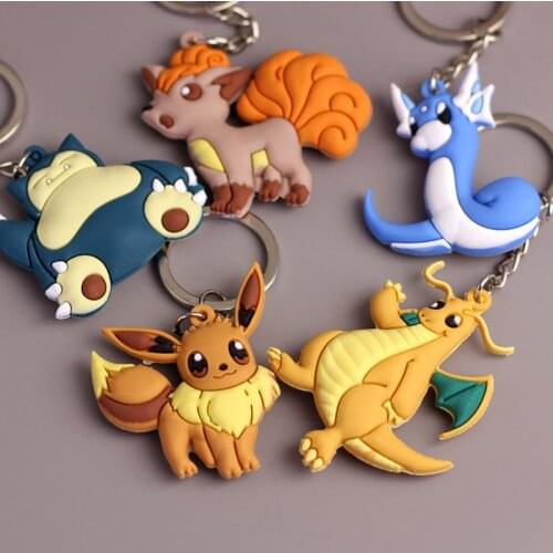 TAKARA TOMY Pokemon Key Chain The Backpack PVC Metal Snorlax Eevee Dragonair Vulpix Charizard Japan Anime Keychain Childrens Toy