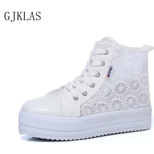 Lace High Top Platform Sneakers Women Shoes Casual Big Size 42 Breathable Fashion Spring Summer Shoes Women 2021 Chunky Sneakers