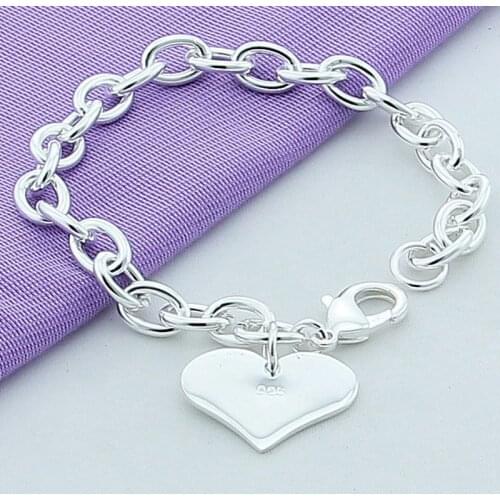 High Quality 925 Sterling Silver Fashion Simple Love Heart Chain Bracelets For Women Men Fashion Jewelry