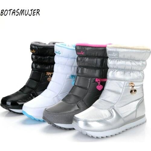 Snow Boots 2020 New Warm Fur Plush Insole Women Winter Boots Square Heels Flock Calf Boots Women Shoes Zipper Winter Shoes Woman