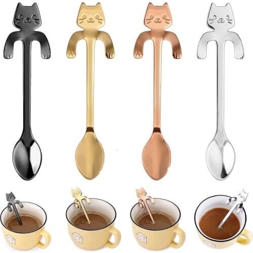 1/3Pcs Stainless Steel Cat Hanging Tea Coffee Spoon Cute Creative Little Cat Ladle Spoons Coffee Drinking Tools Kitchen Gadget