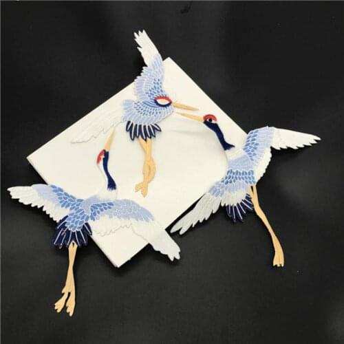 10pairs Cranes Embroidered Patches Iron On Sewing Parches For Clothes Applique Embroidery Diy Supplies Crafts Sticker Bordado