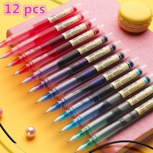 12 pcs Rolling Ball Pens, Quick-Drying 0.5 mm Extra Fine Point Pens Liquid Ink Pen Rollerball Pens(6 Colors Ink)