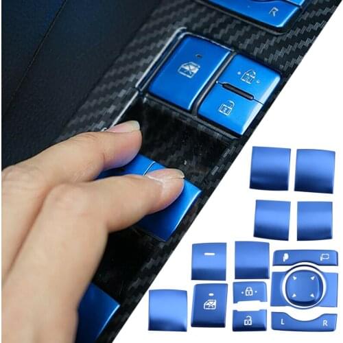 14Pcs Blue Aluminum Car Auto Window Lift Switch Button Panel Trim Fit For Toyota RAV4 2019 2020