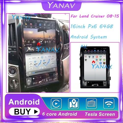 16 inch big screen Car GPS Vertical Screen Tesla Style Radio Android For-TOYOTA LAND CRUISER 2008-2015 multimedia player BT head