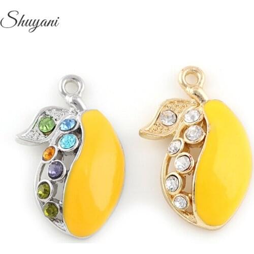 20PCS Fashion Enamel Rhinestone Fruit Mango Charms Pendant Necklace Handmade Accessories