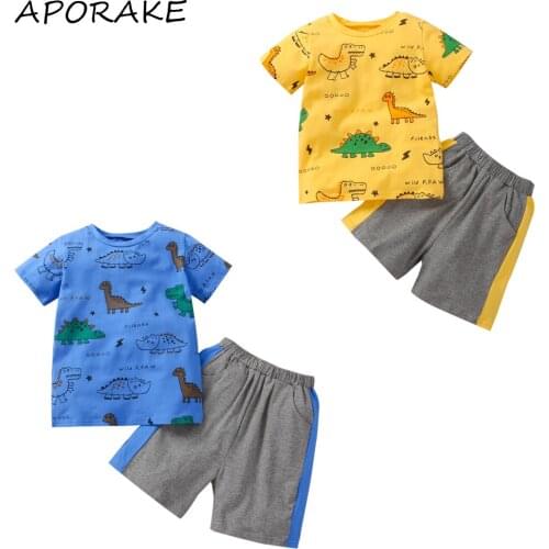 2021 0-5Y Casual Kids Baby Boy Clothing Cartoon Dinosaur Print Short Sleeve Loose T-shirt Top+Shorts Summer 2pcs Set Outfits