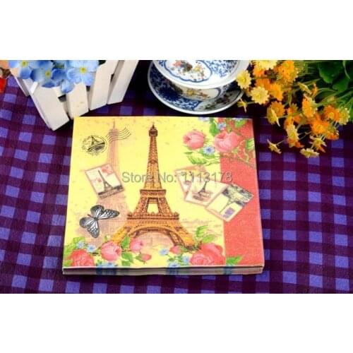3 packs 60pcs butterfly flower Eiffel Tower Wedding napkins Color Napkin Paper 60% Virgin Wood napkin free shipping