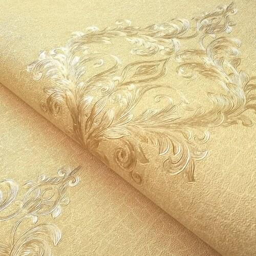 3d Stereoscopic Pressed European Damascus Wallpaper Beige Golden Bedroom Living Room Tv Background Wallpaper Barbershop