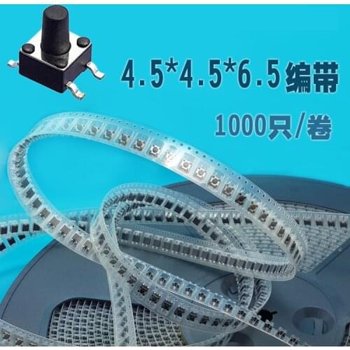 4.5*4.5*5.5/6/6.5mm 4 Pins Touch Tact Switch With Tape SMD Mini Black Taping Package SMT Push Button Switch