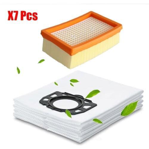 7Pcs/lot Vacuum Cleaner parts for Karcher MV4 MV5 MV6 WD4 WD5 WD6 for Karcher WD4000 to WD5999 6pcs Dust Bags and 1pc Filter