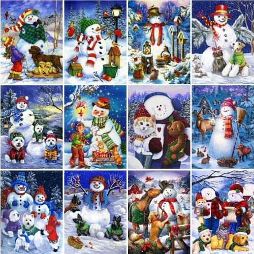 AZQSD 5D DIY Diamond Embroidery Snowman Winter Mosaic Handmade Gift Diamond Painting Landscape Cross Stitch Home Decor