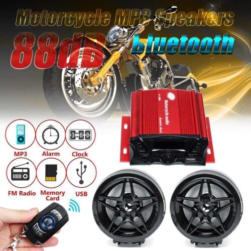 Motorcycle bluetooth Audio Sound System Stereo Speakers FM Radio MP3 Music Player Scooter ATV Remote Control Alarm Speaker