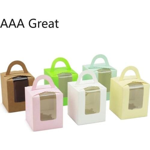 10Pcs/Lot Candy Paper Box Party Favor Box Craft Paper With Handle Wedding Gift Package Window Birthday Chocolate Baking Boxes