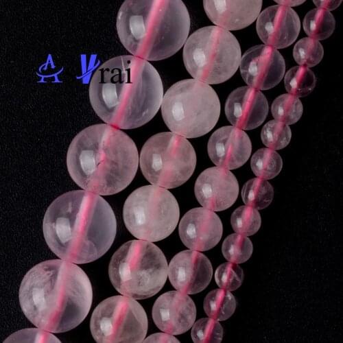 Natural Stone Beads 4 6 8 10 12 mm Rose Transparent Pink Quartz Crystal Round Loose Beads For Jewelry Making DIY Bracelet 15"