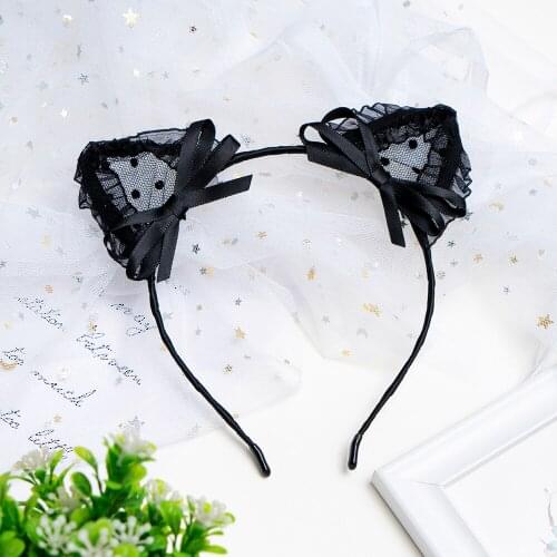 Black Lace Plastic Accessories Headband Halloween Cat Ears Bunny Ears Hair Bundle Feminine Cute Hair Accessories