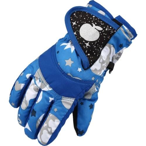 Childrens Winter Gloves Printed Cute Windproof Warm Outdoor Sports Gloves for Skiing Climbing Running Cycling