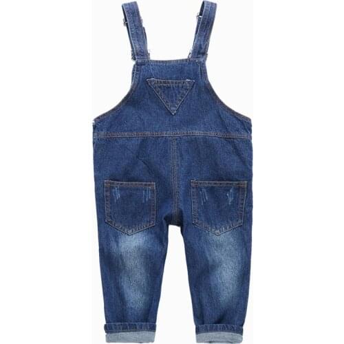 2016 Boys & Girls Autumn Solid Denim Jumpsuits Kids Hemming Overalls Children Brand Jeans Pants Infantil Girl Boy Overalls