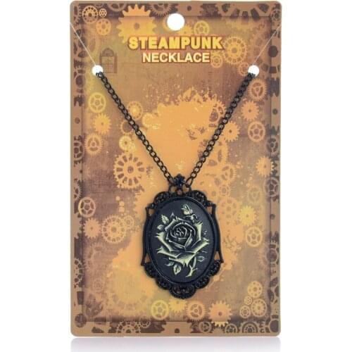 DoreenBeads Fashion Steampunk Necklace Black Link Chain Picture Frame Setting Bronze Flower Pendants Trendy Jewelry,1 Piece