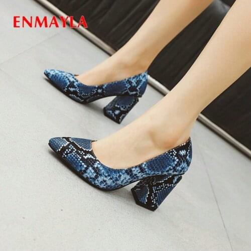 ENMAYLA 2020 Sexy Women Shoes High Heel Serpentine Pointed Toe Party Slip-On Wedding Shoes Hoof Heels Shallow Women Pumps 34-43